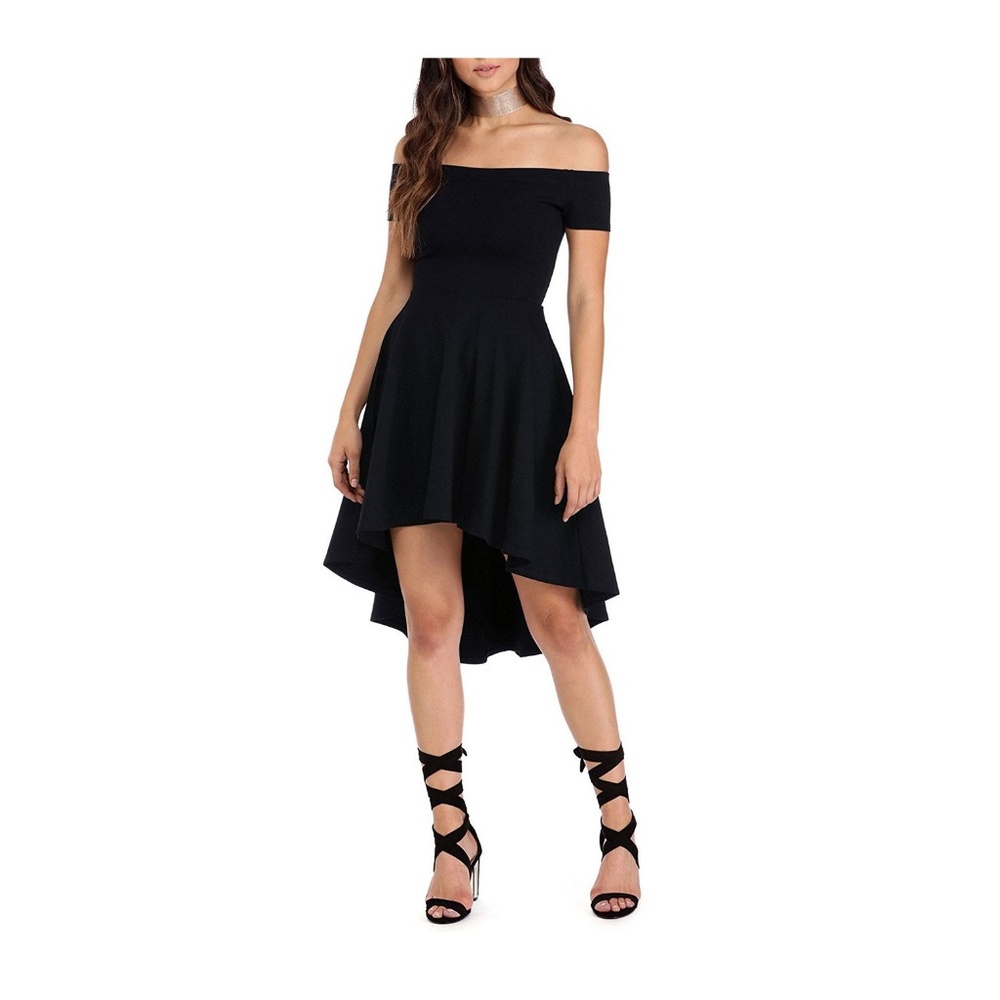 Off The Shoulder High Low Cocktail Skater Dress